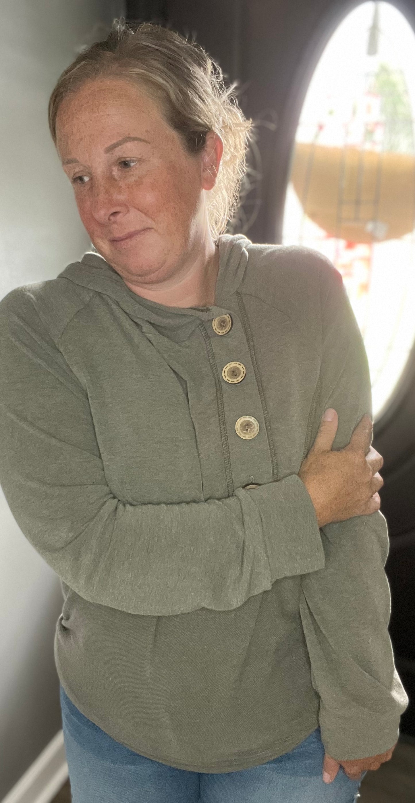 Plus Long Sleeve Button Down Hoodie