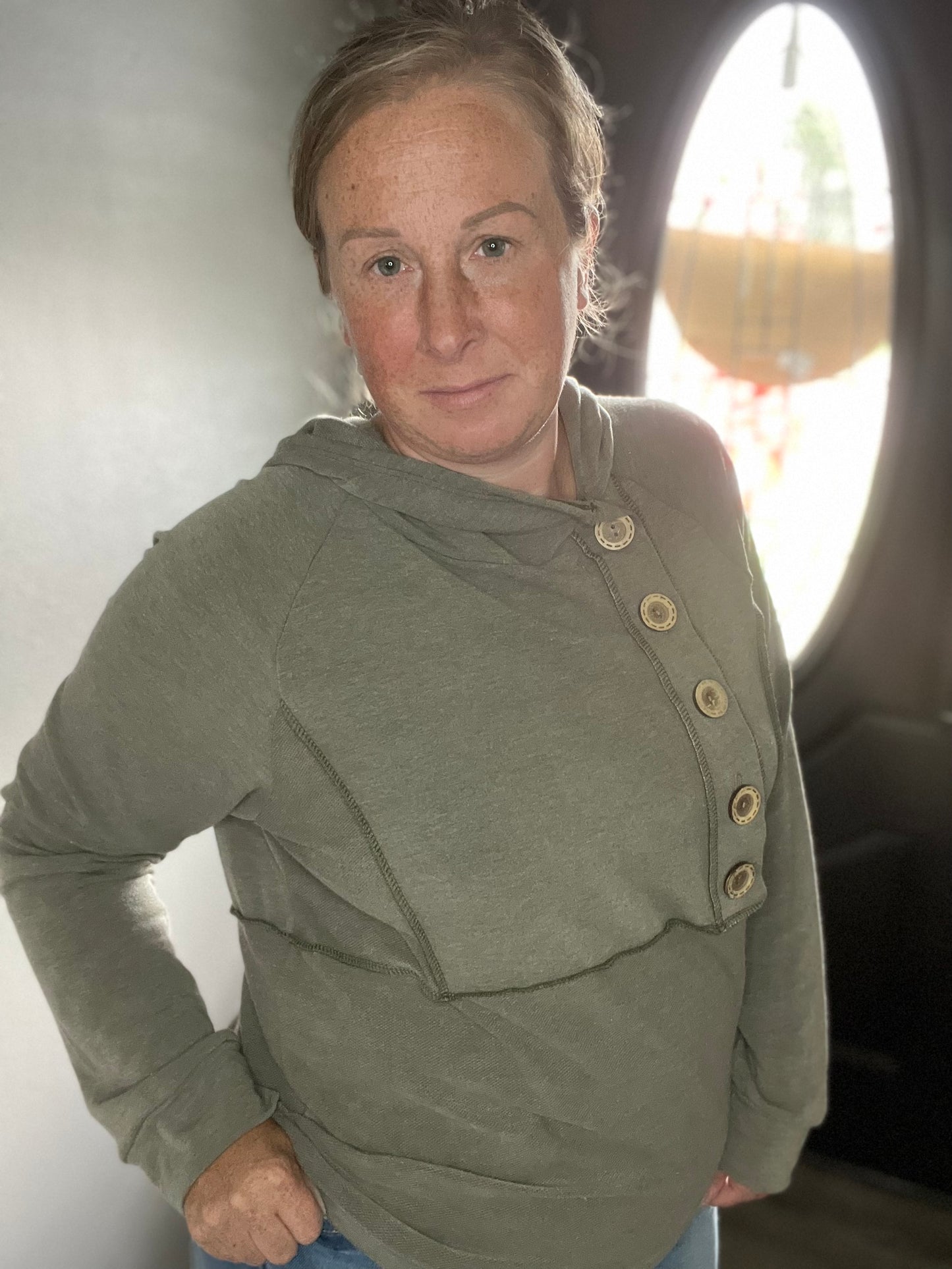 Plus Long Sleeve Button Down Hoodie