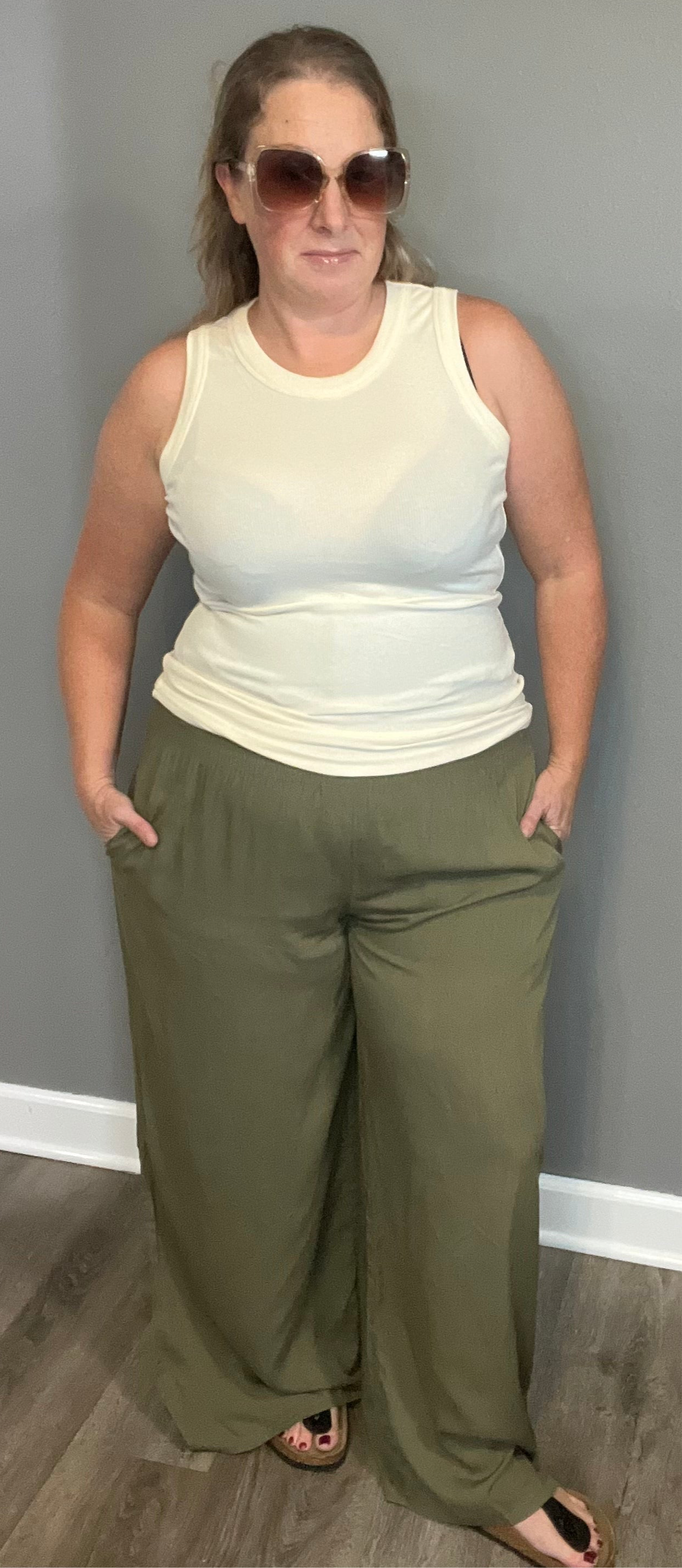 Smocked Wide Leg Pant with Pocket