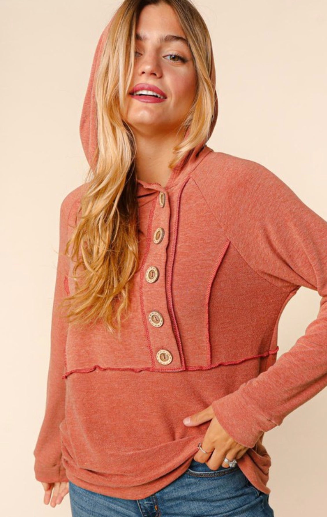 Plus Long Sleeve Button Down Hoodie