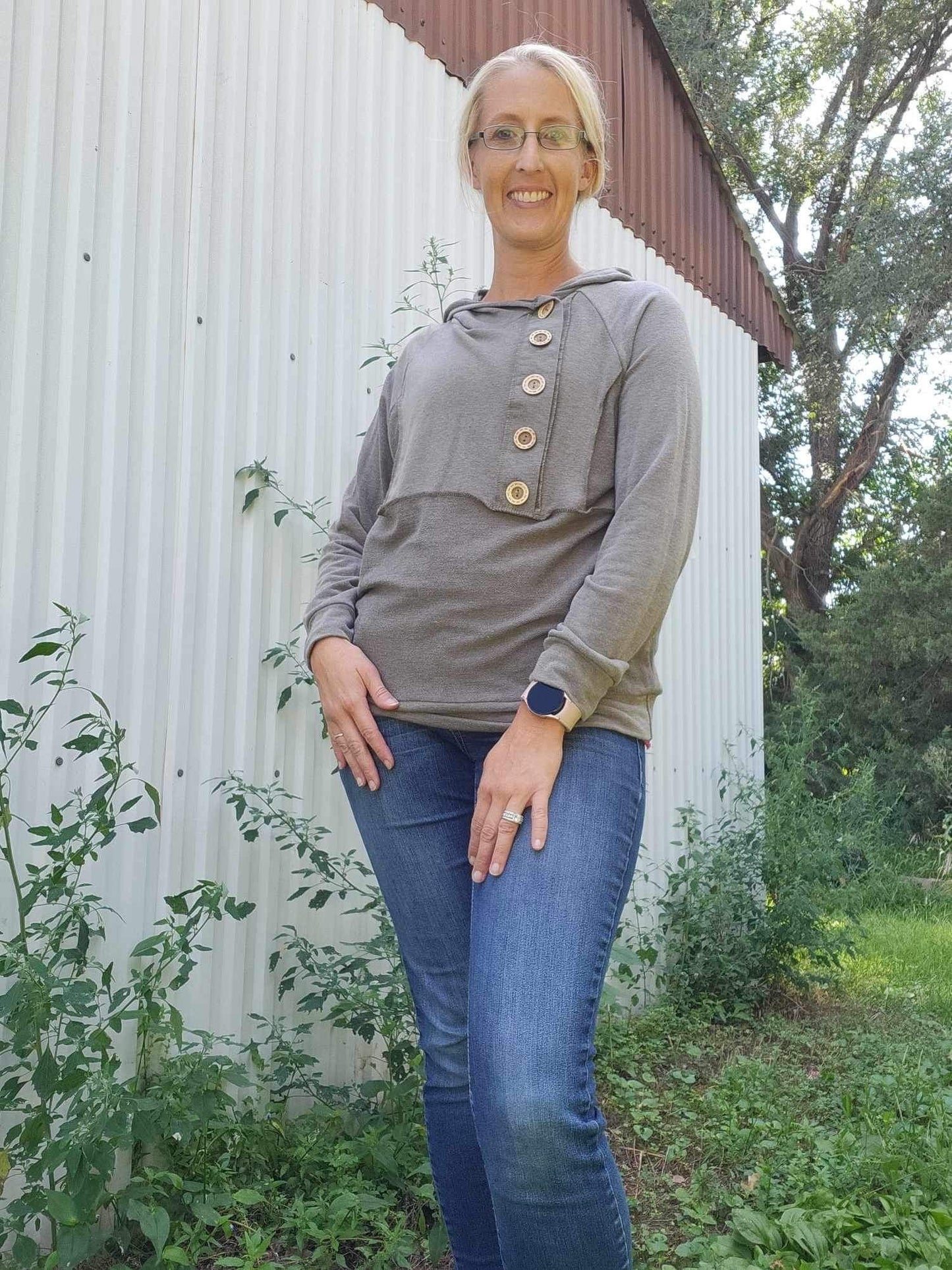 Plus Long Sleeve Button Down Hoodie