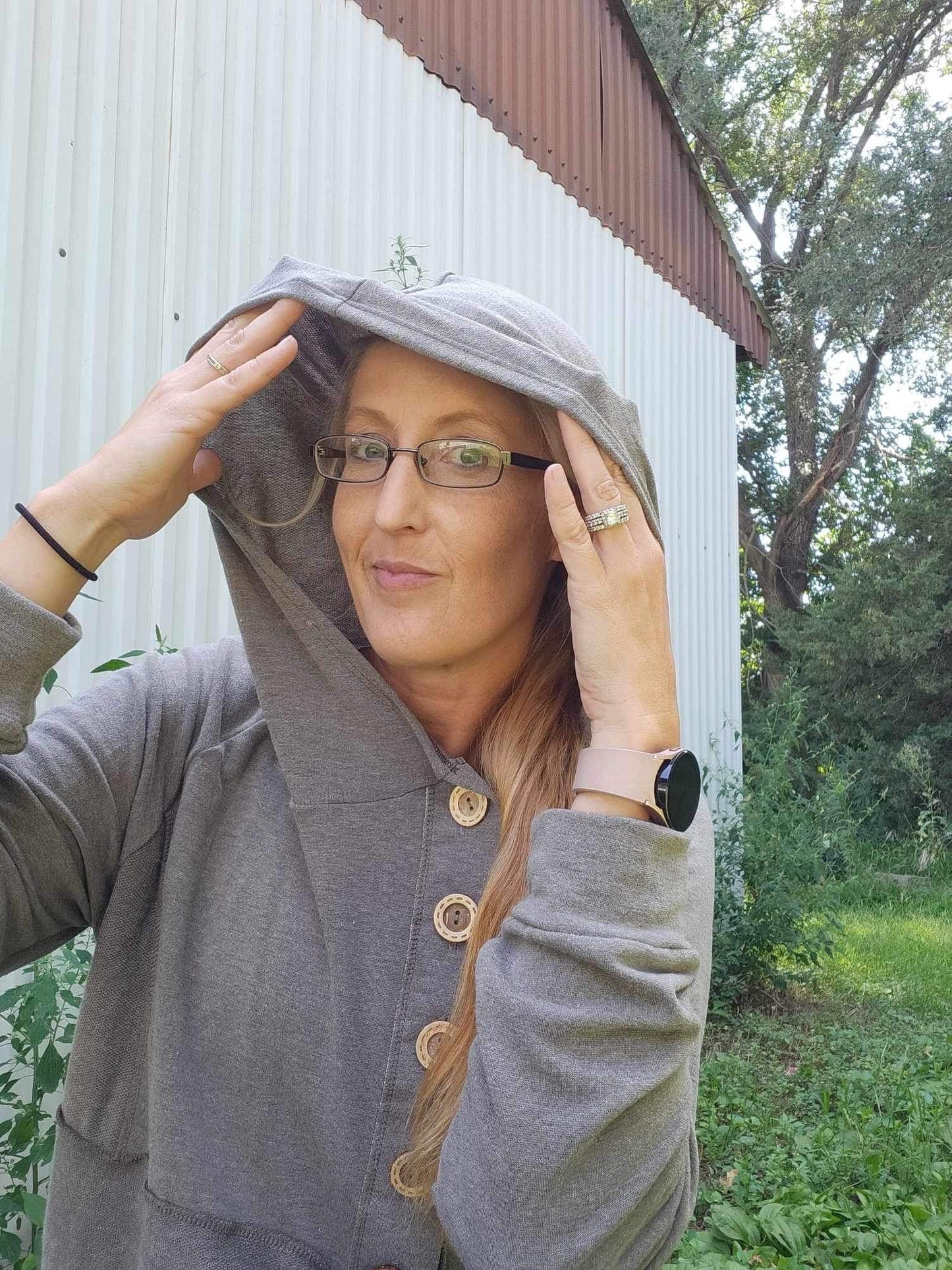 Plus Long Sleeve Button Down Hoodie