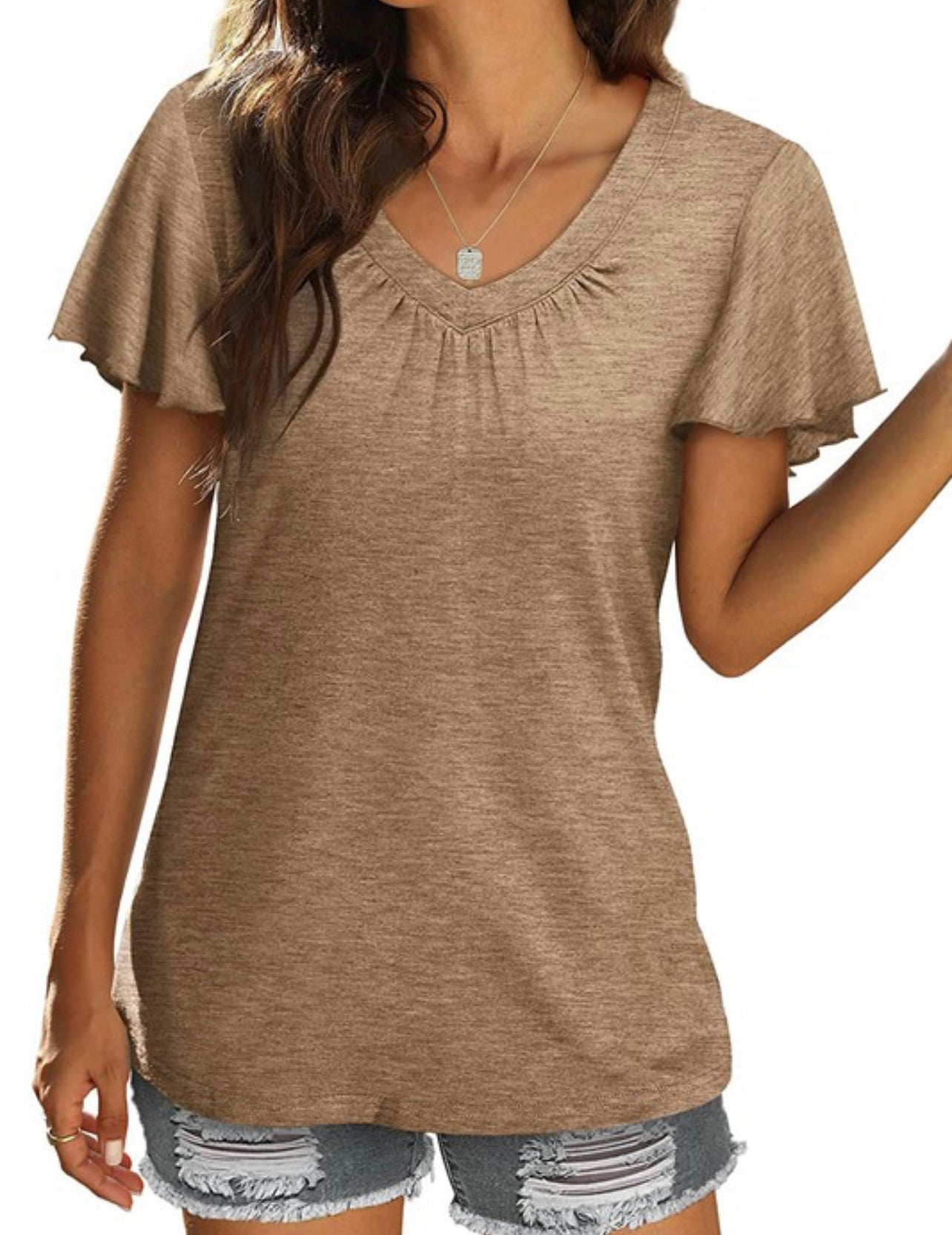 Shirred V neck Short Sleeve Tee FINAL SALE