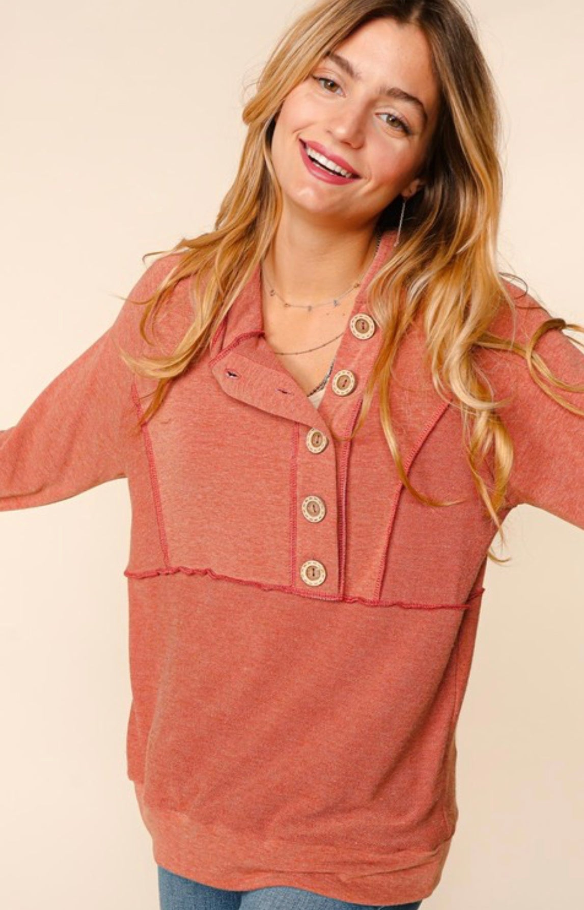 Plus Long Sleeve Button Down Hoodie