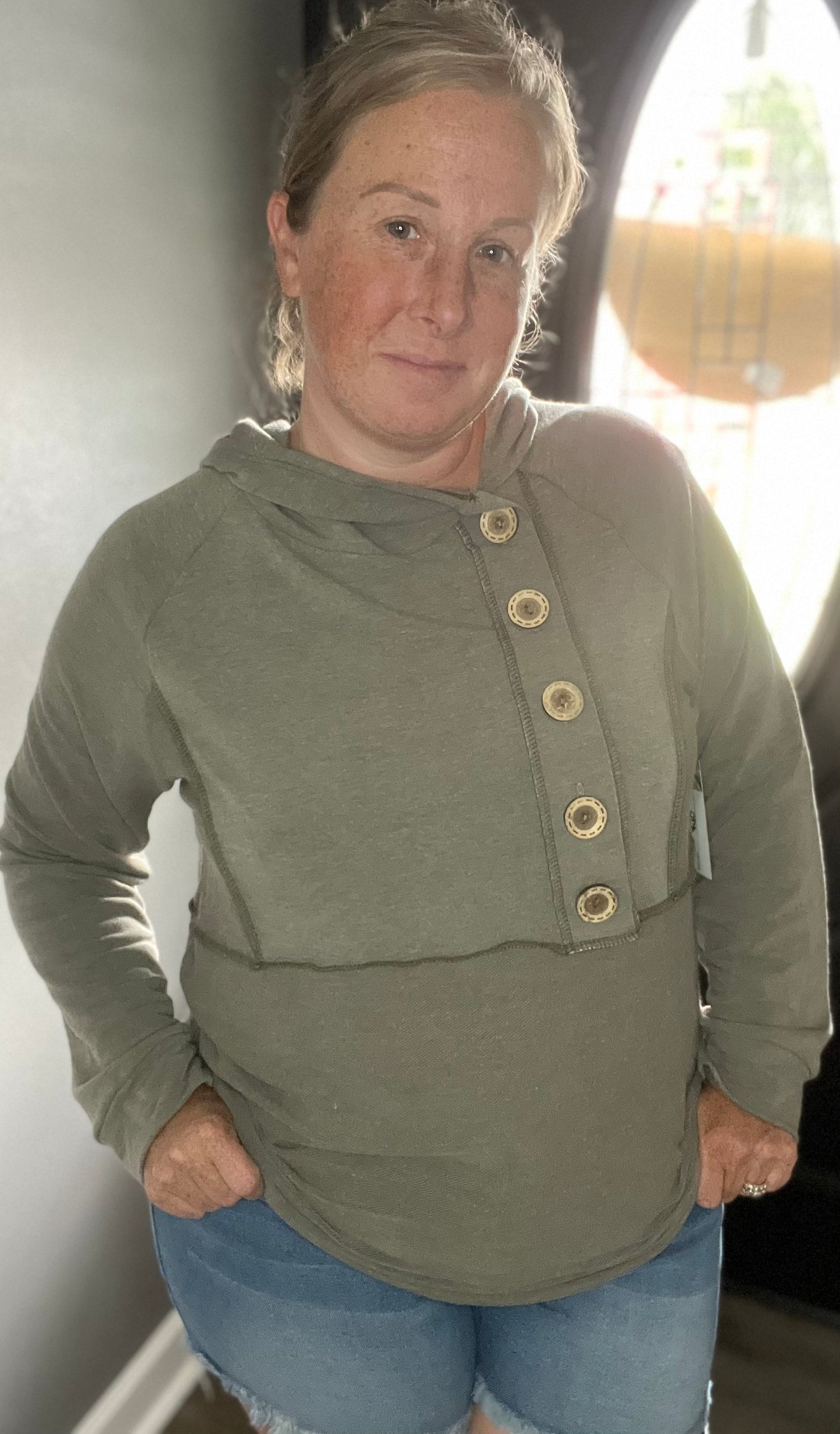 Plus Long Sleeve Button Down Hoodie