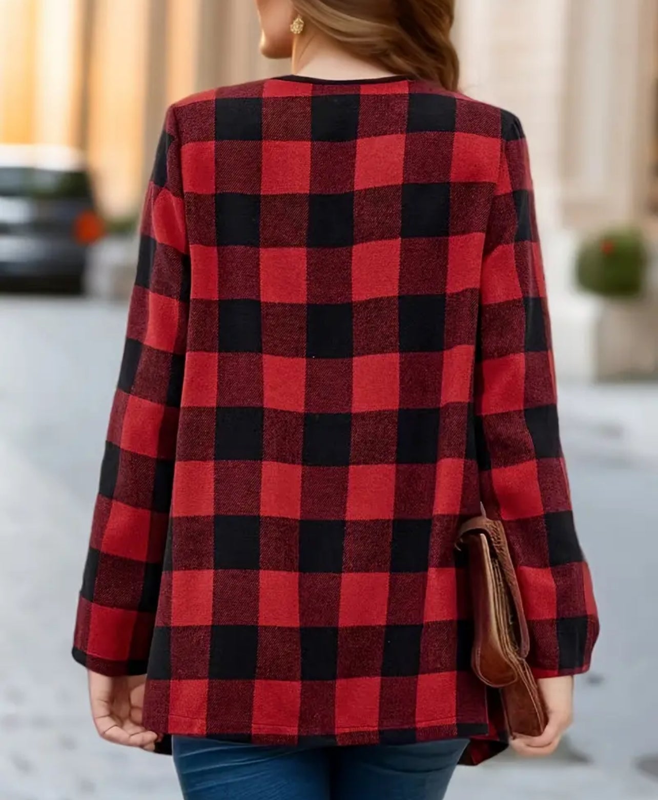 Plaid Shirt Waterfall Cardigan
