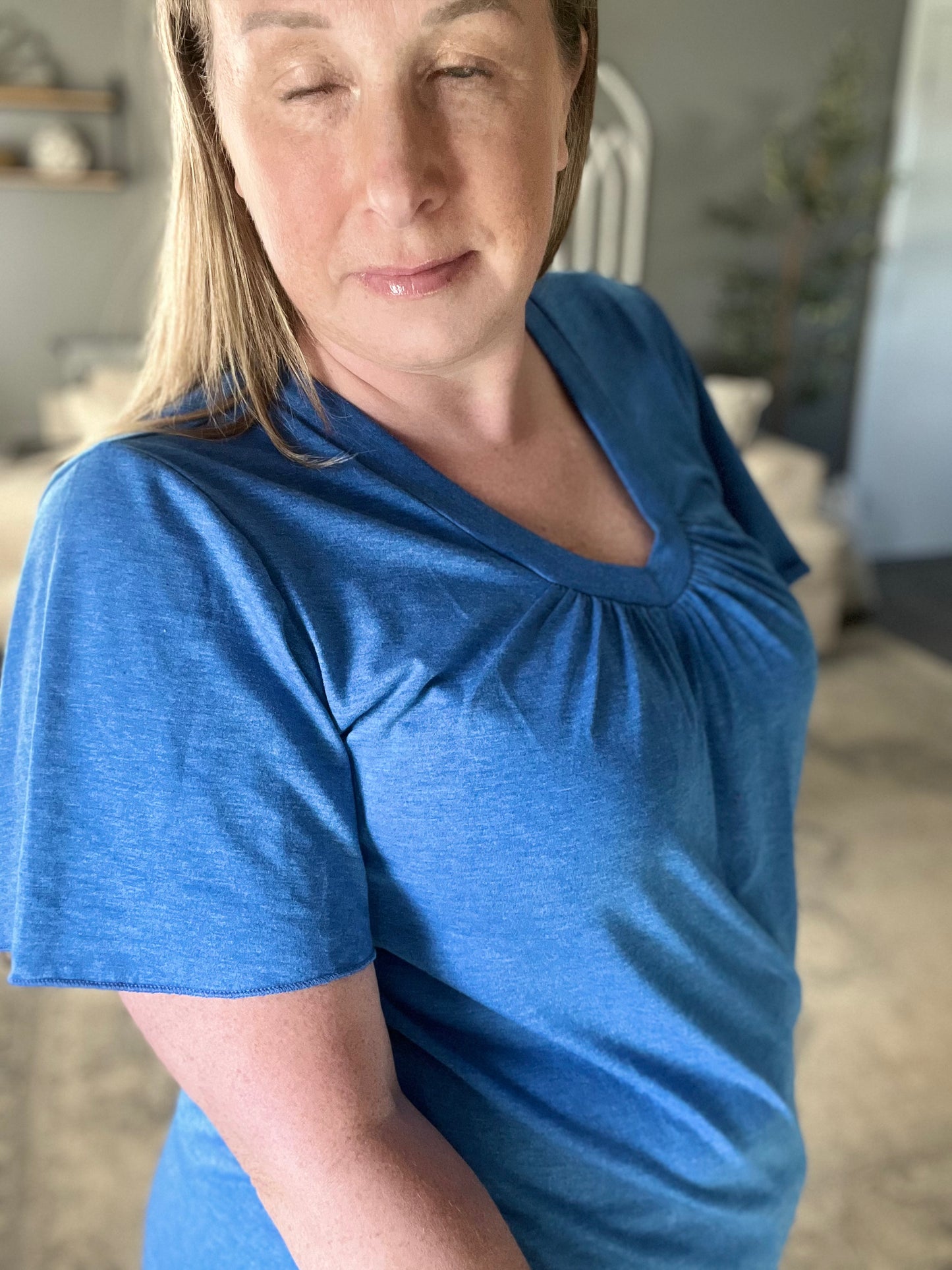 Shirred V neck Short Sleeve Tee FINAL SALE