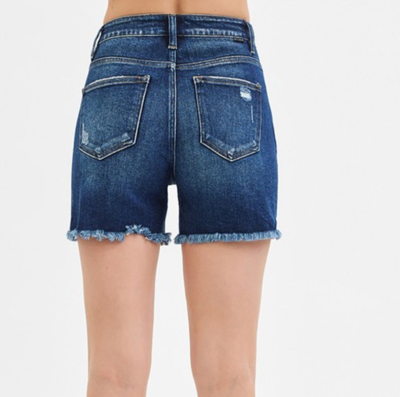 Risen High Rise Distressed Mid Thigh Shorts