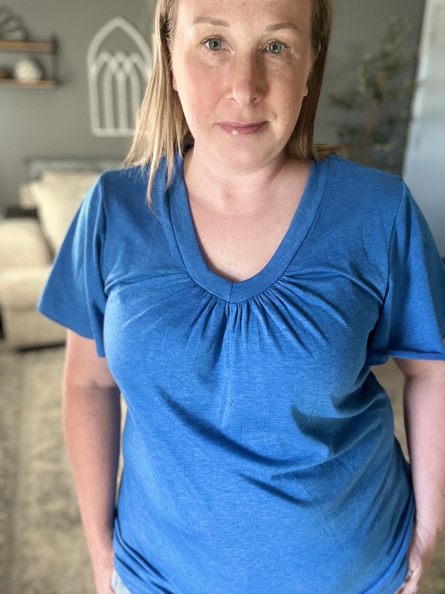 Shirred V neck Short Sleeve Tee FINAL SALE