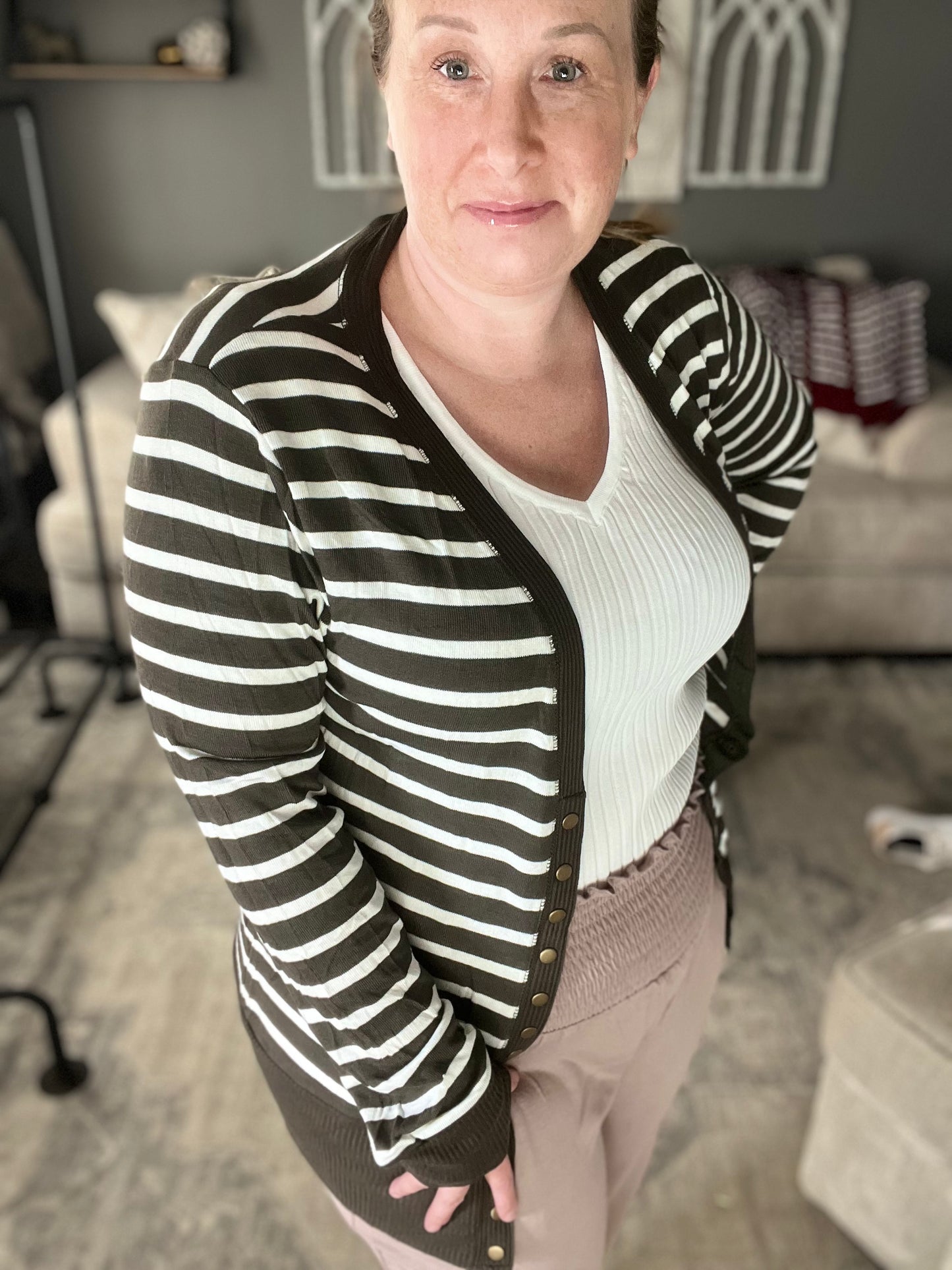 Candy Striped Snap Button Cardi