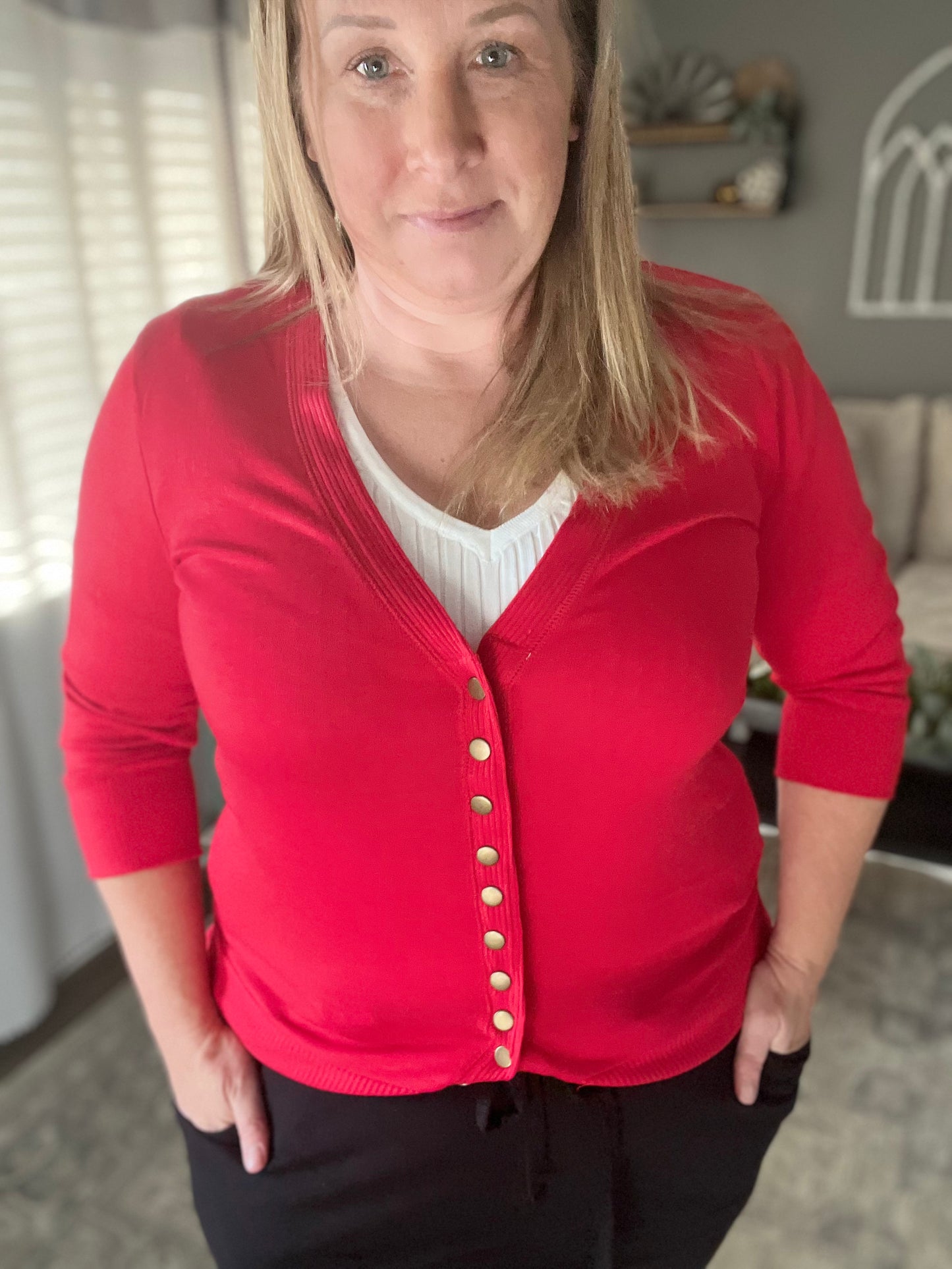 Solid Front Snap Cardi
