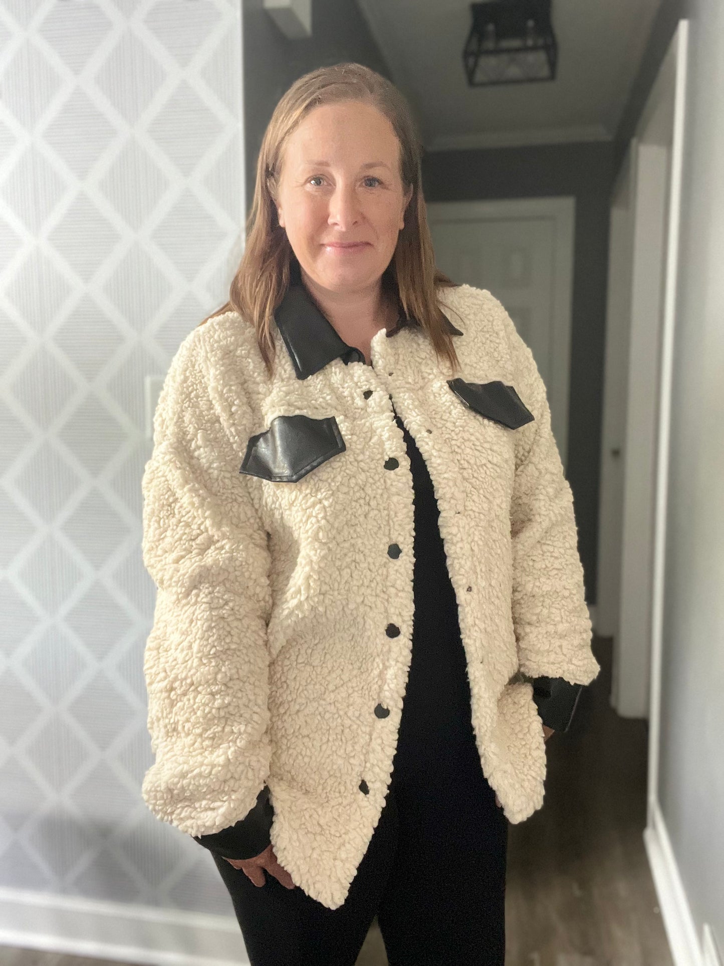 Snap Button Sherpa Fleece With Side Pockets
