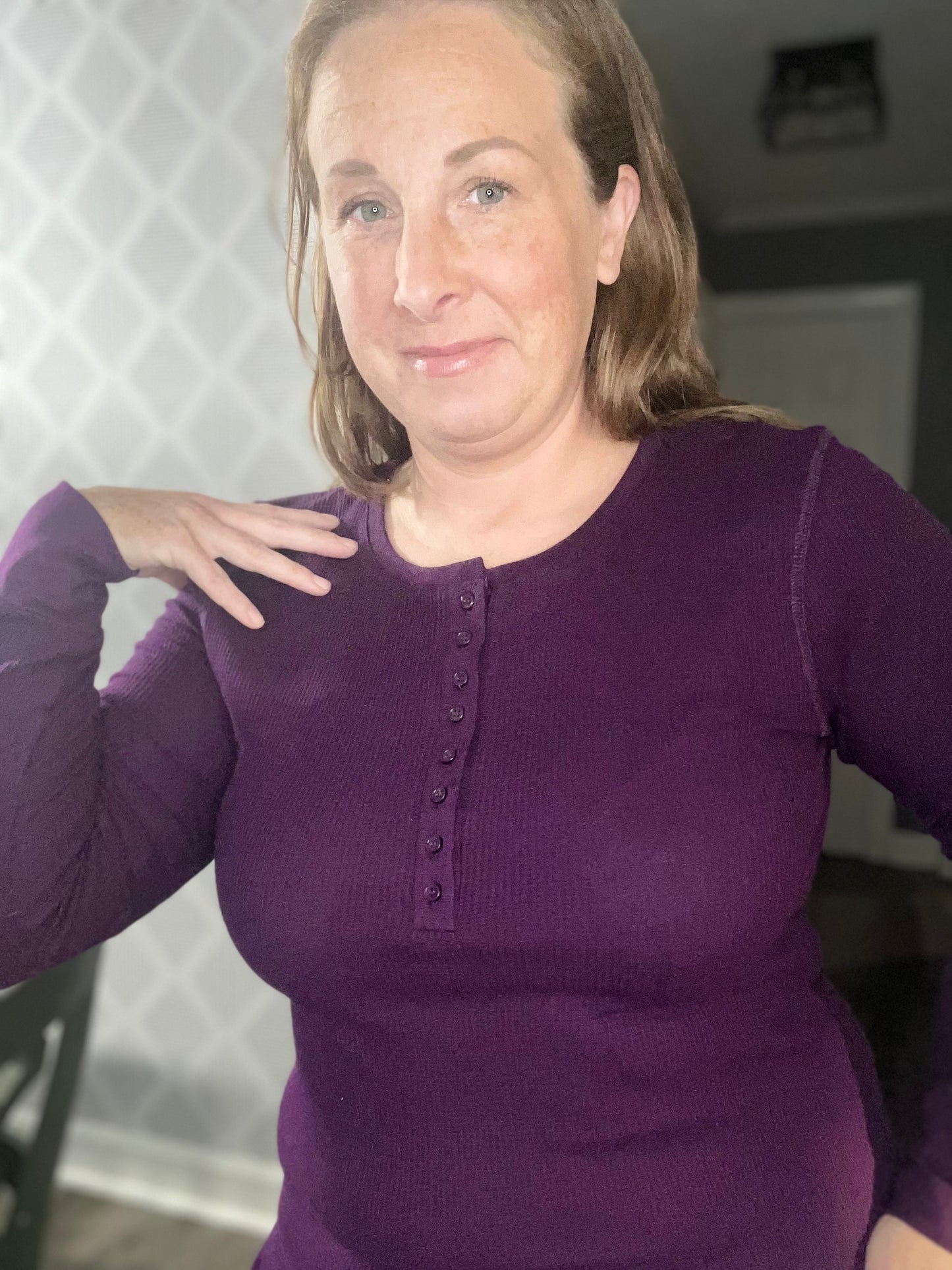 Long Sleeve Thermal Henley With Buttons