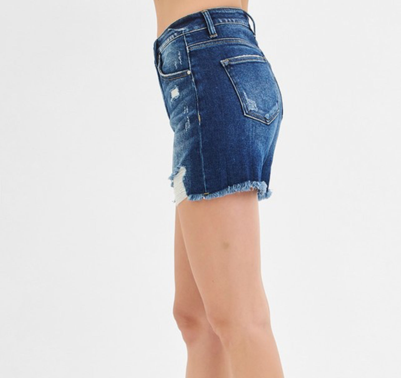 Risen High Rise Distressed Mid Thigh Shorts