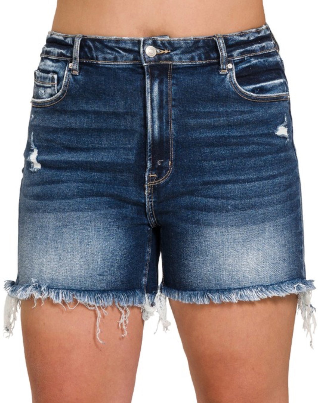 Saddle Up Plus Frey Hem Zenana Denim Short