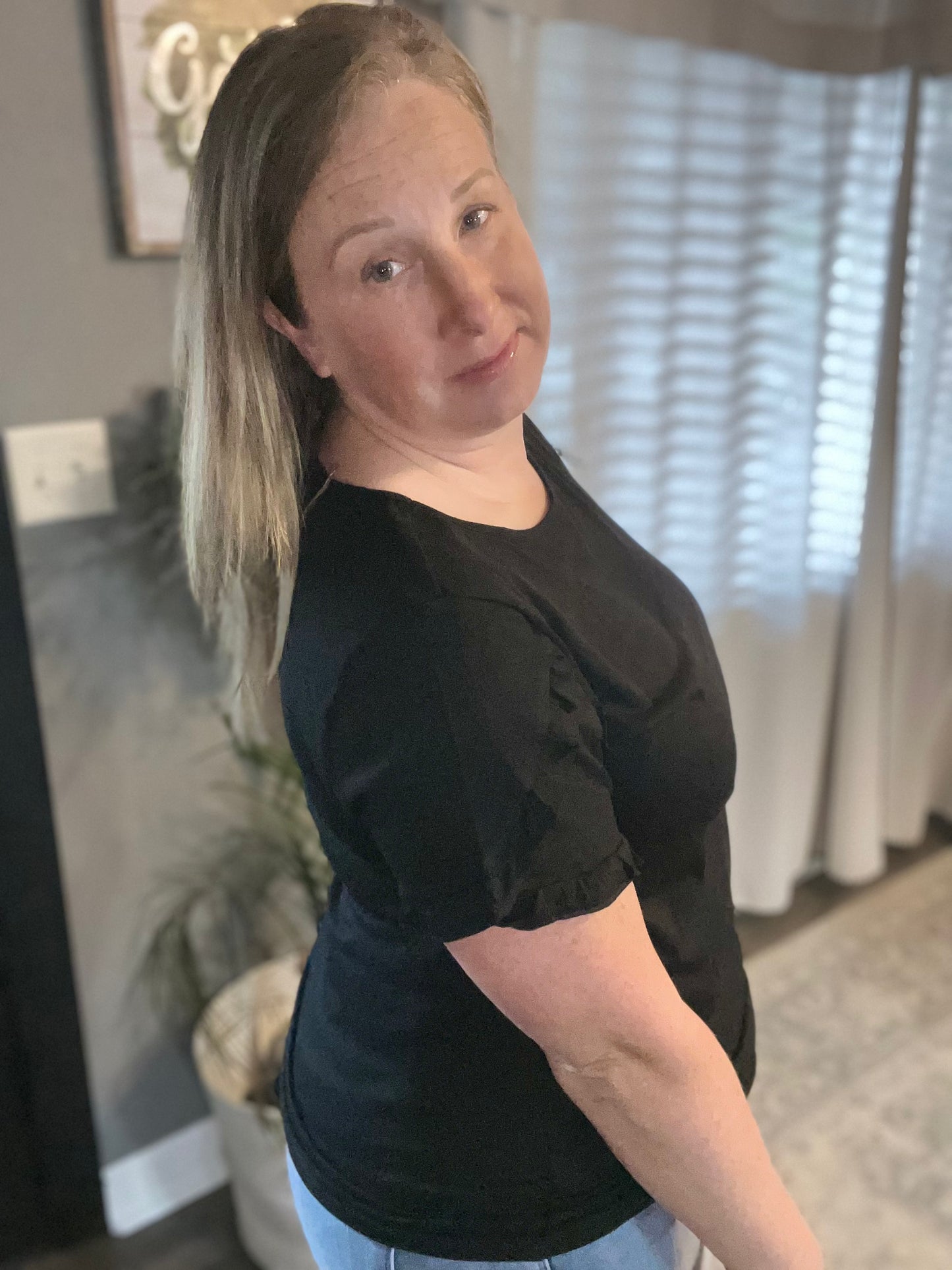 Frill Round Neck Petal Sleeve Top