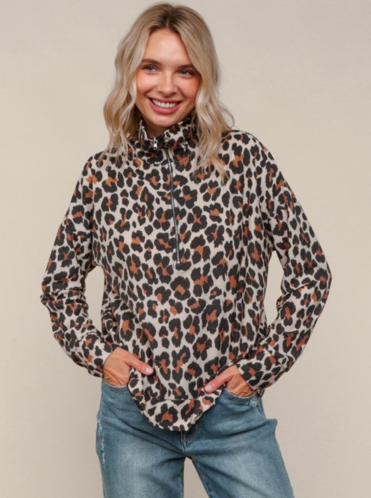Leopard 1/2 Zip Pullover