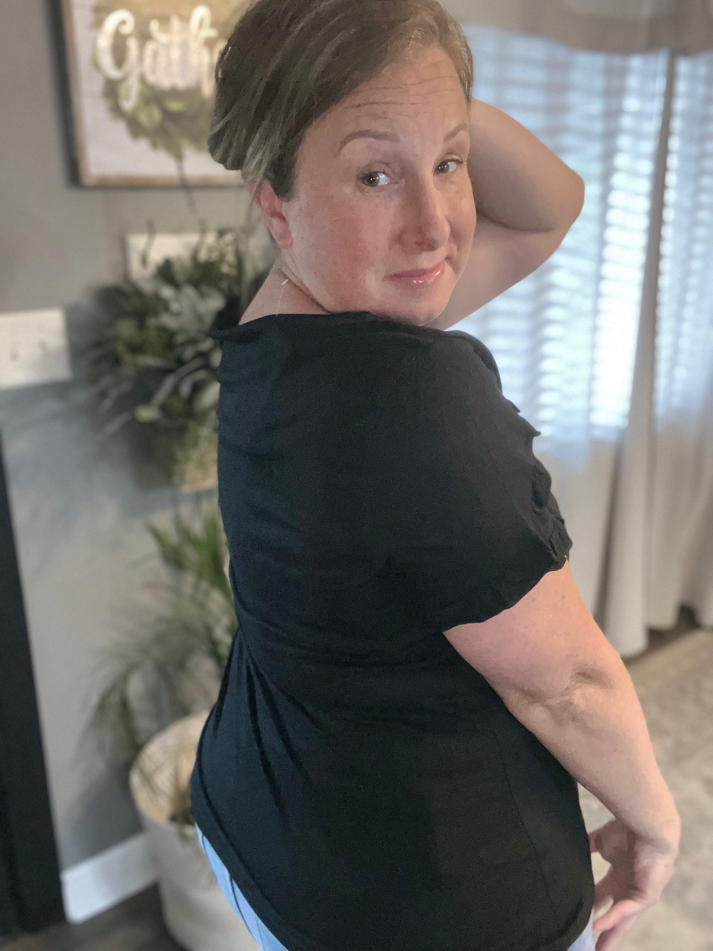 Frill Round Neck Petal Sleeve Top