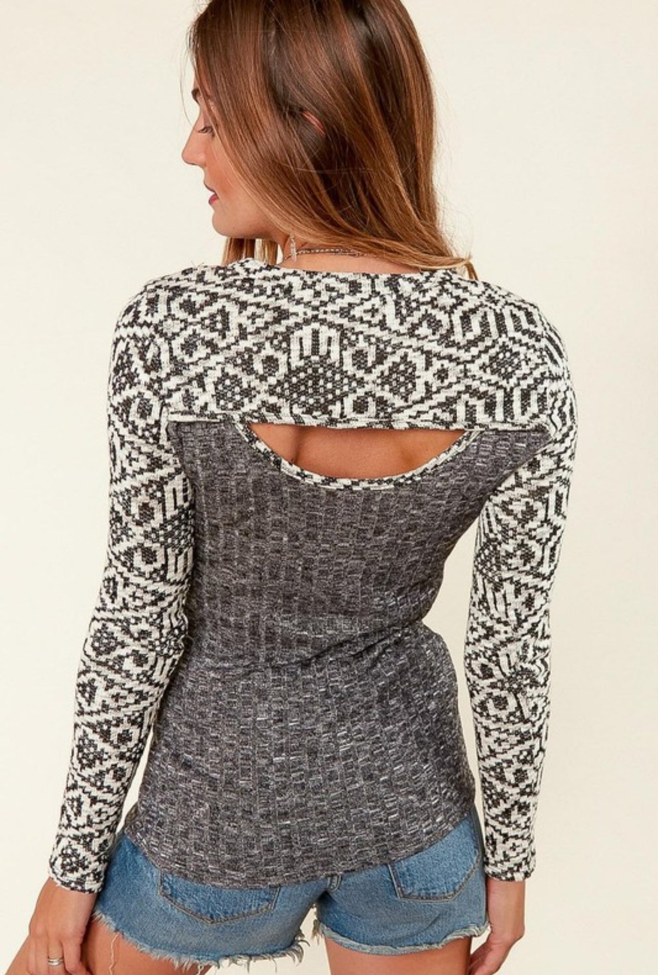 Ginny Plus Geometric Hacci Ribbed Fitted Top