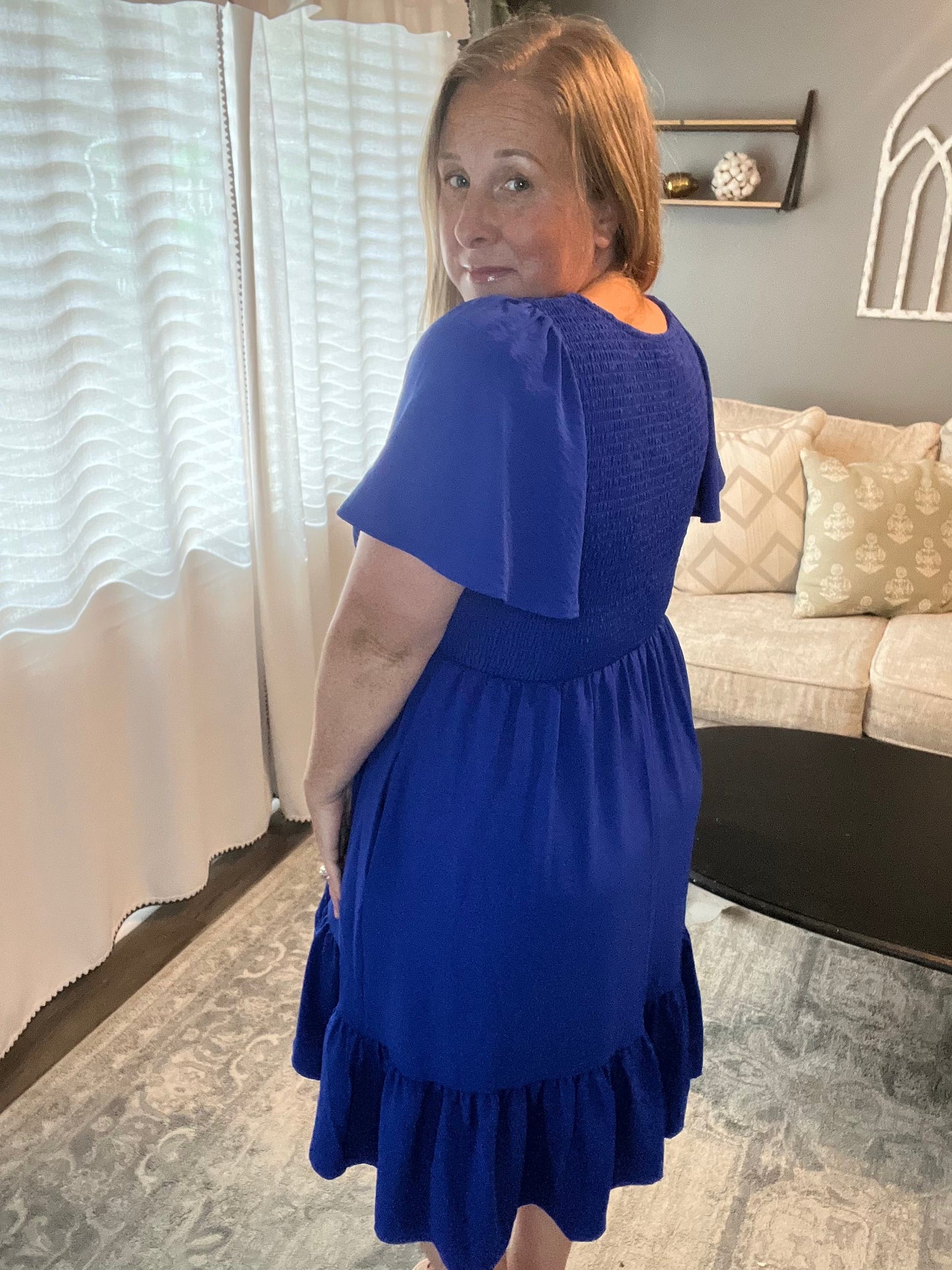 Plus Smocked Square Neck Dress