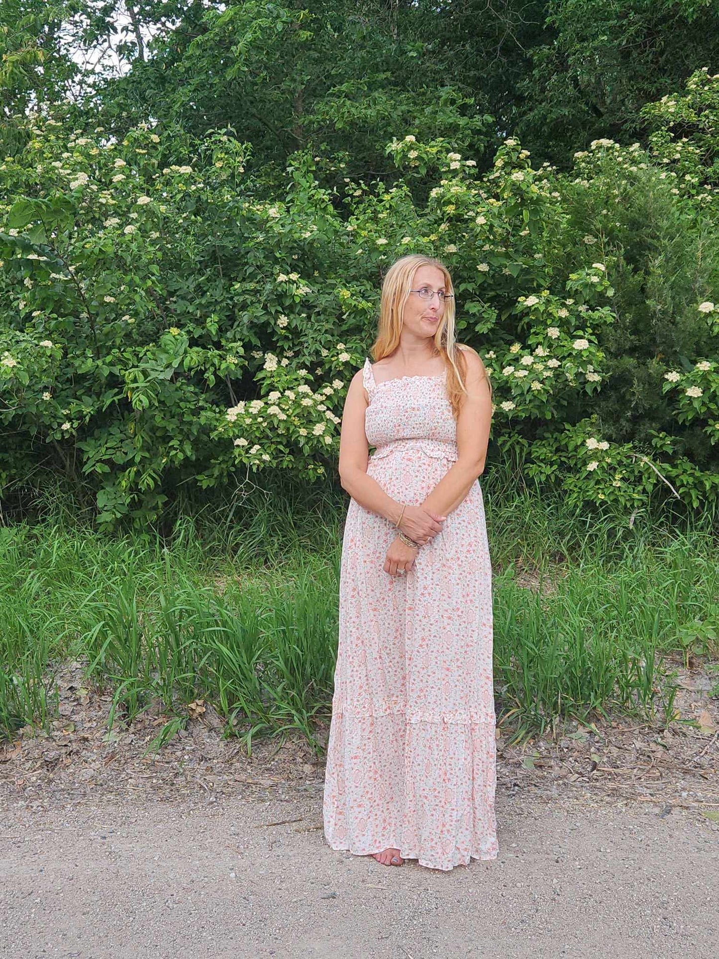 Mizty White Lace Smocked Maxi Dress