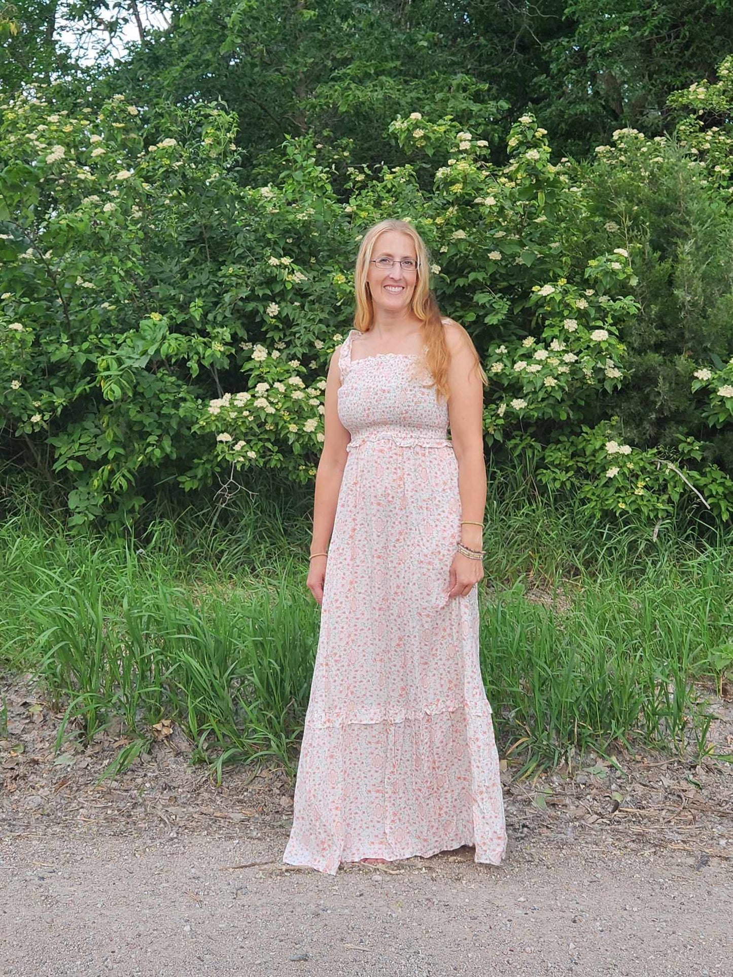 Mizty White Lace Smocked Maxi Dress