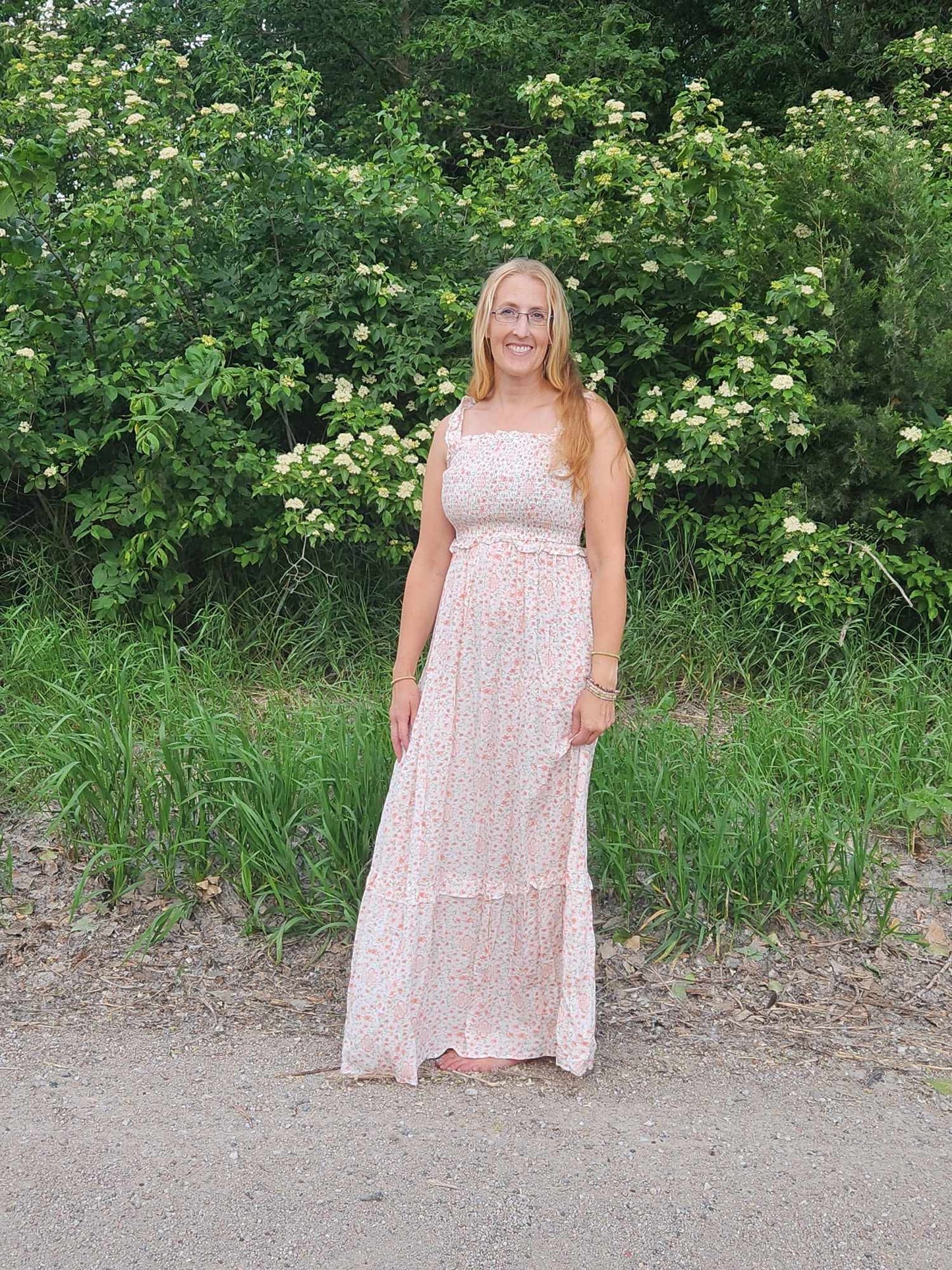 Mizty White Lace Smocked Maxi Dress