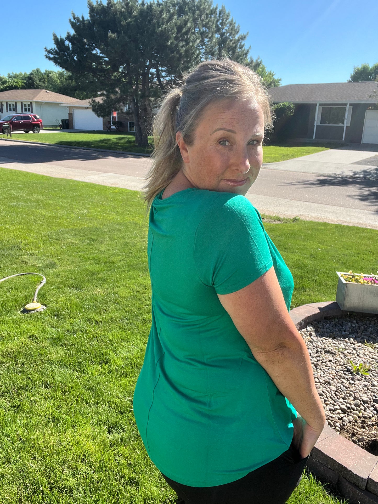 Rayon Short Sleeve Round Neck Top