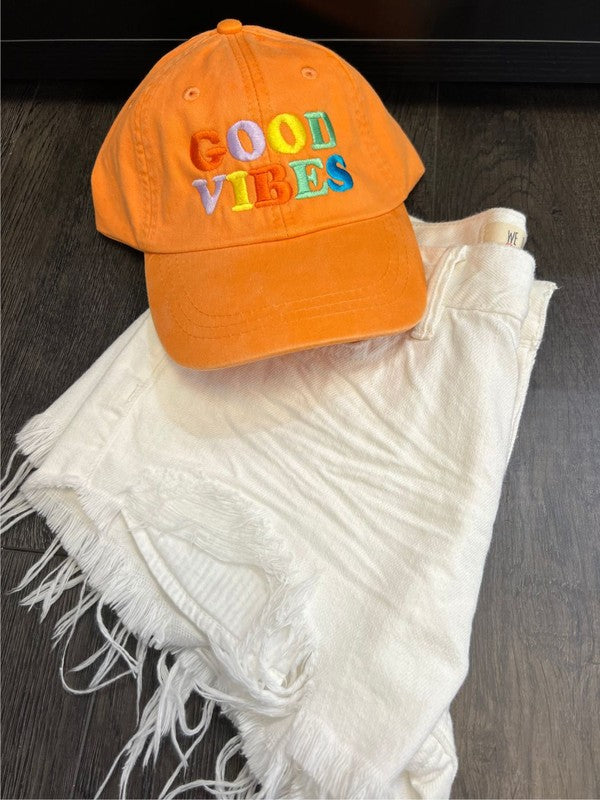 Colorful GOOD VIBES Embroidered Hat
