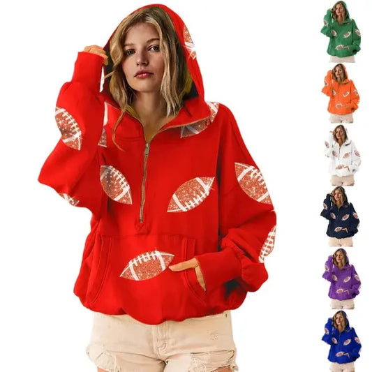 Glitter in the End Zine Sequin Football Oversized Hoodie