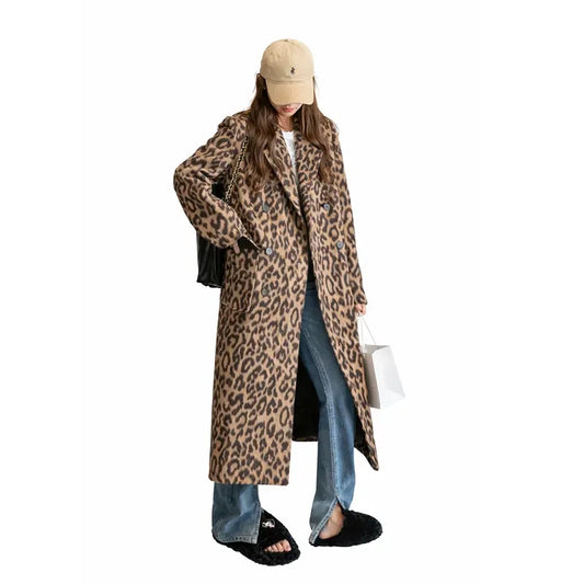 Leopard on the Loose Wool Blend Trench Coat