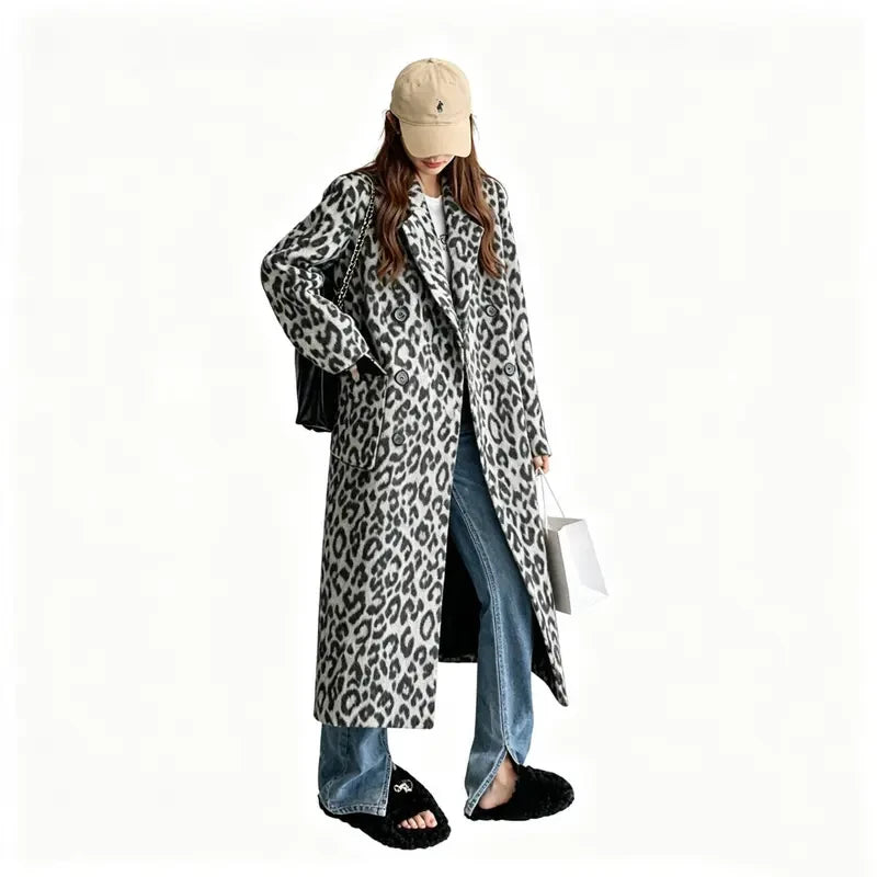 Leopard on the Loose Wool Blend Trench Coat