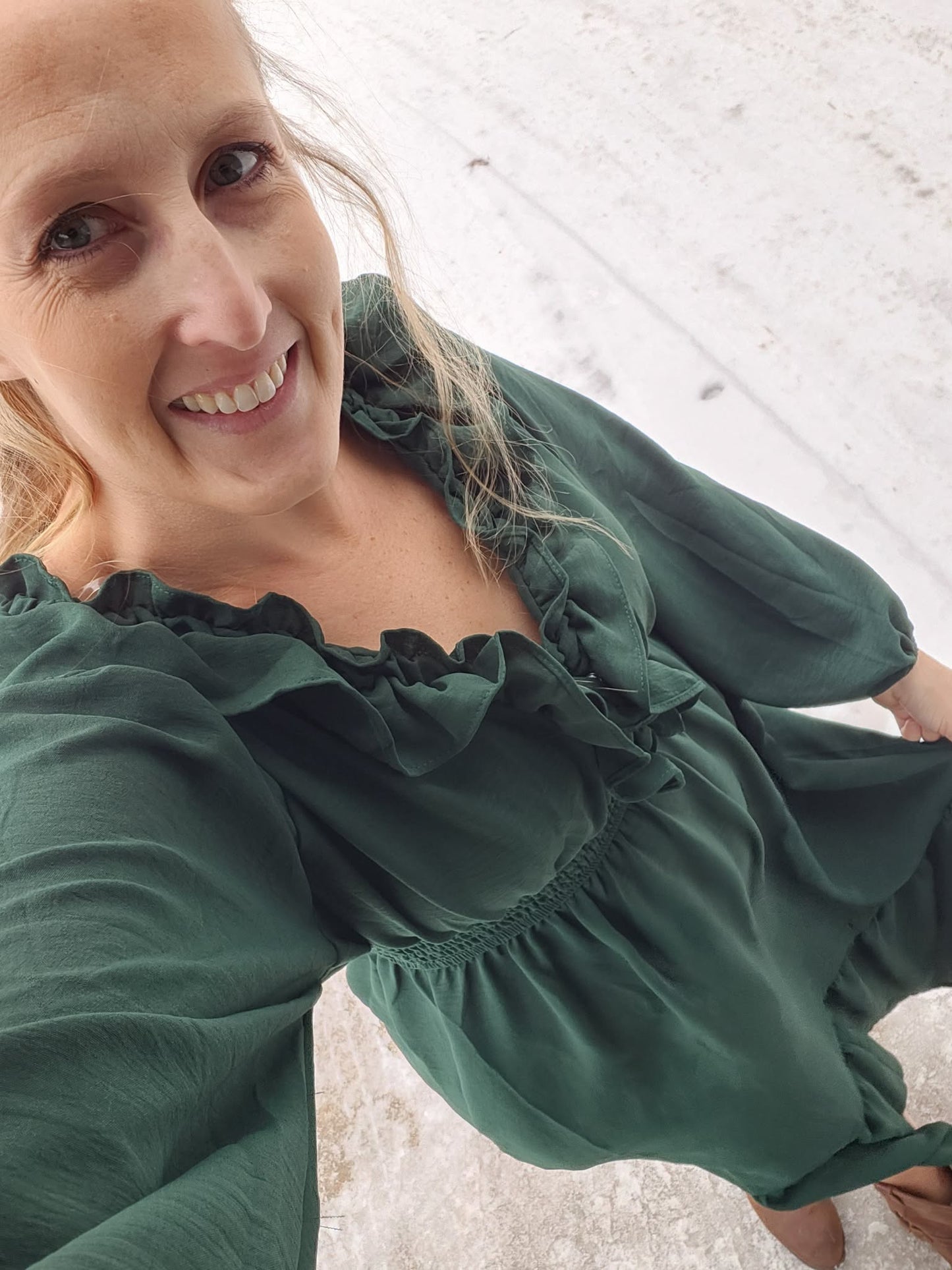 Midi Length Ruffle V Neck Dress