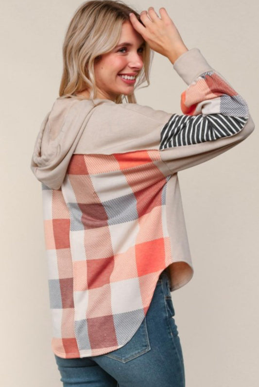 High Low Plaid Butter Soft Pullover Hoodie