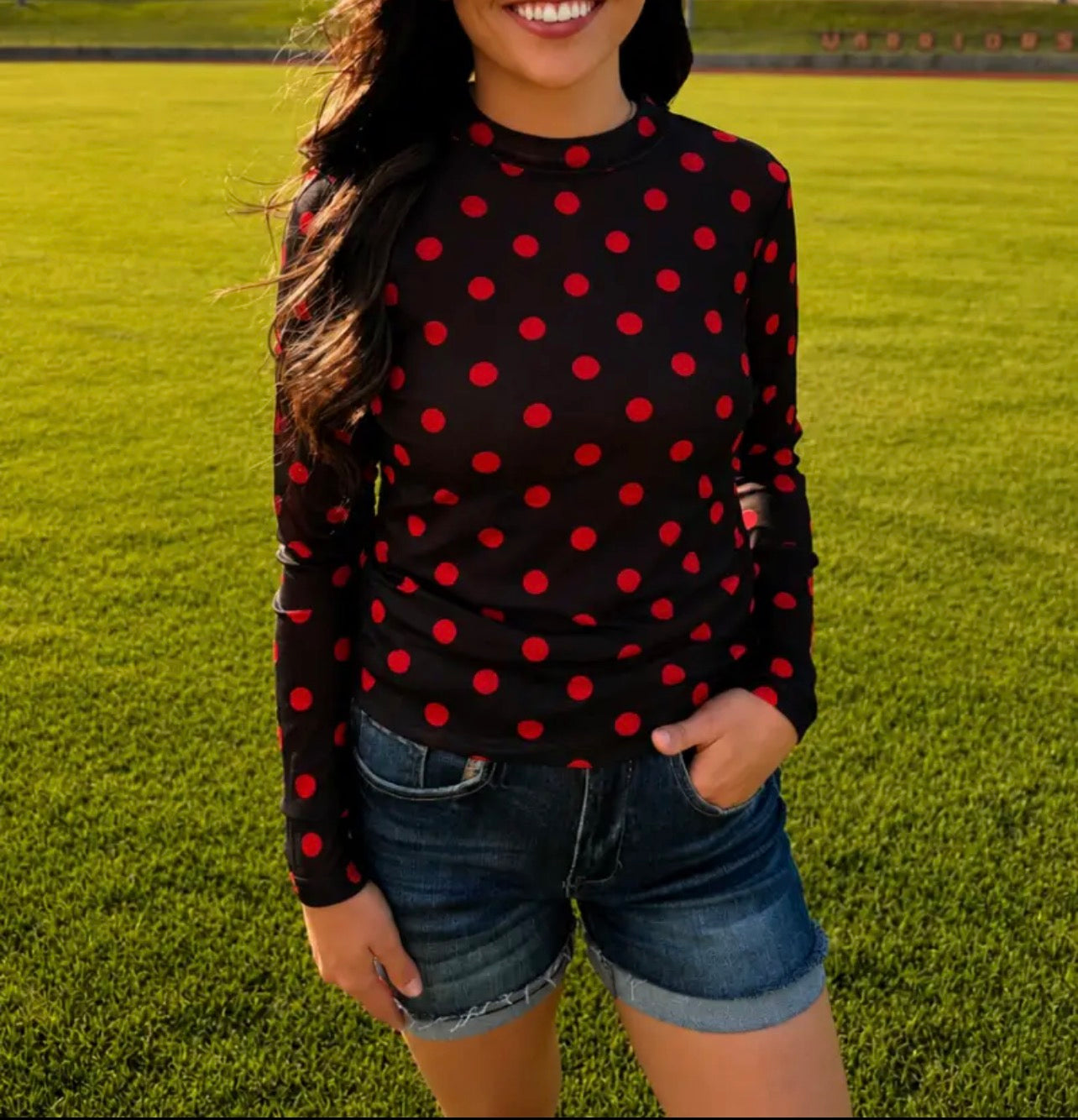 Kickoff Season Mesh Polkadot Top