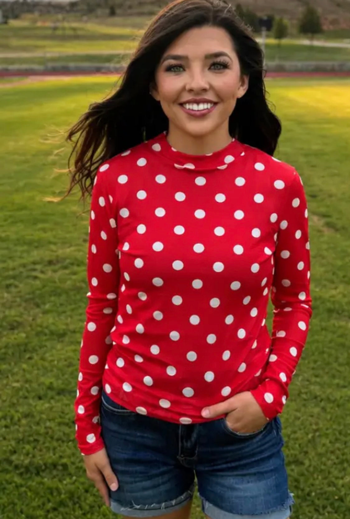 Kickoff Season Mesh Polkadot Top
