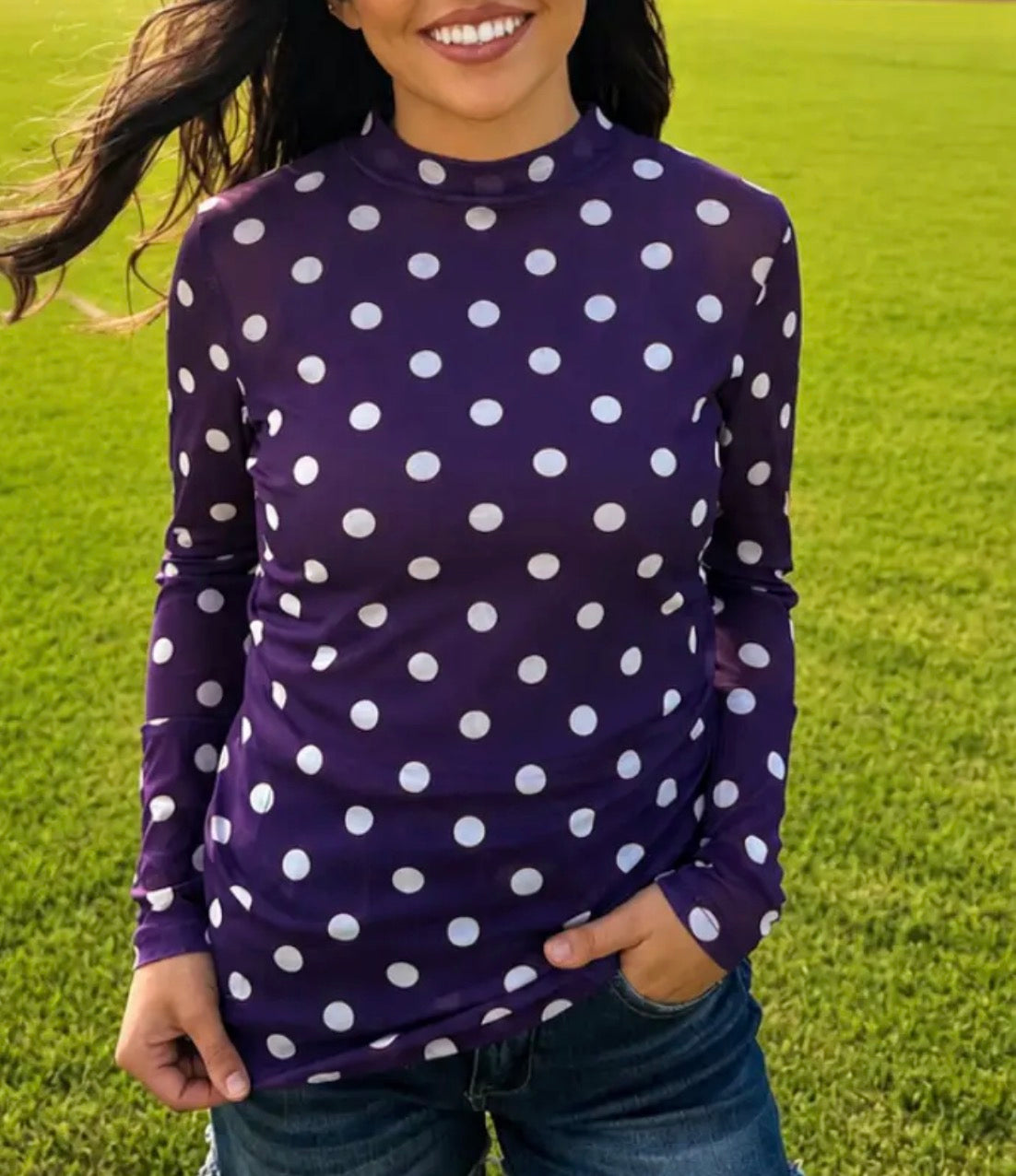 Kickoff Season Mesh Polkadot Top