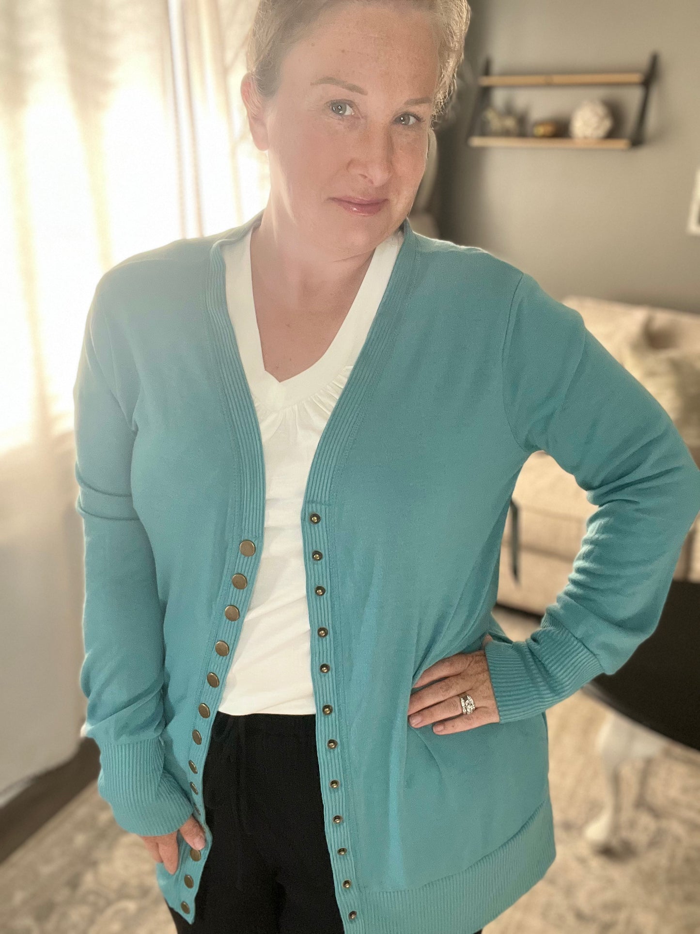 Solid Front Snap Cardi