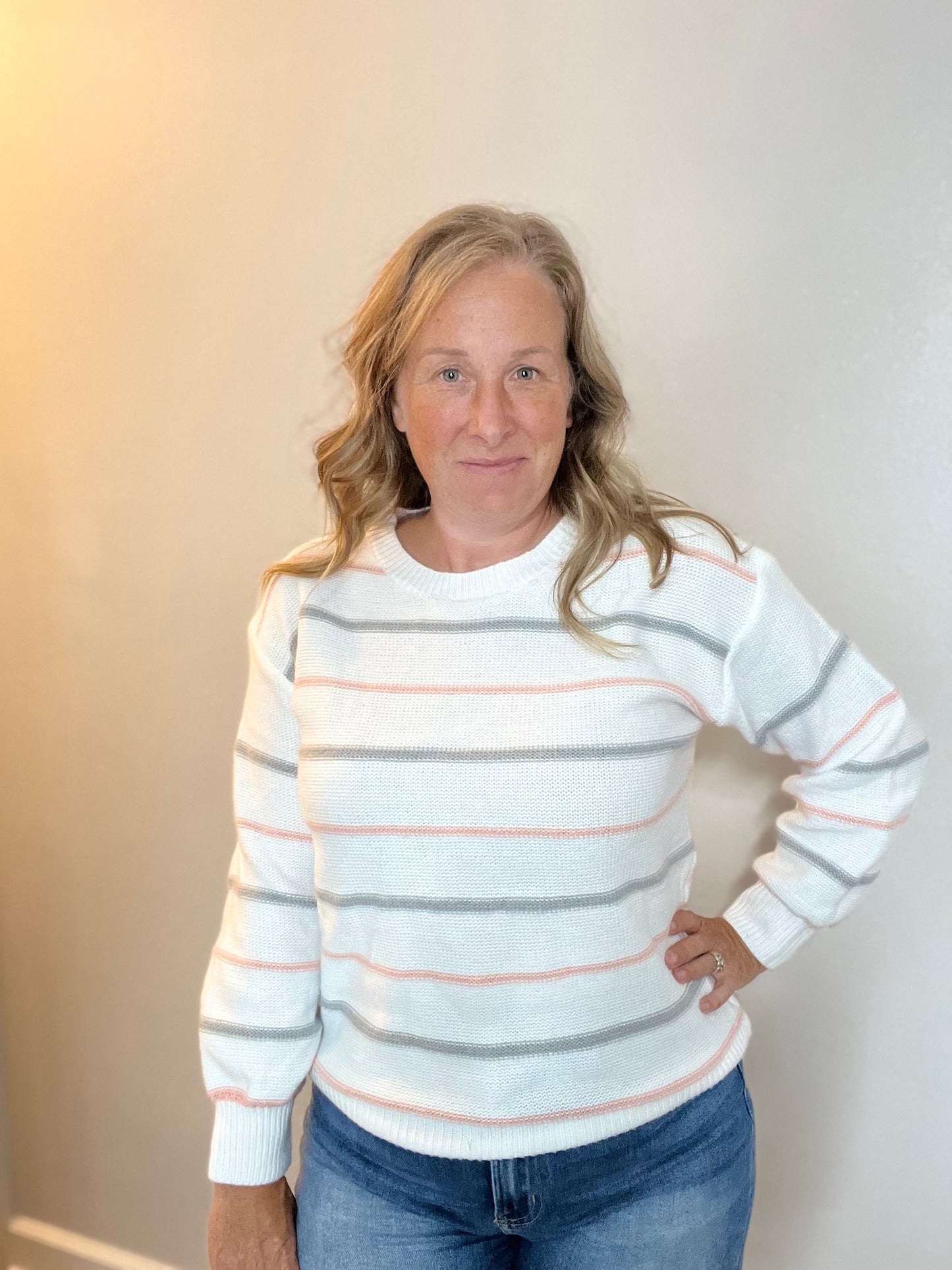 Delicate Stripe Winter White Sweater