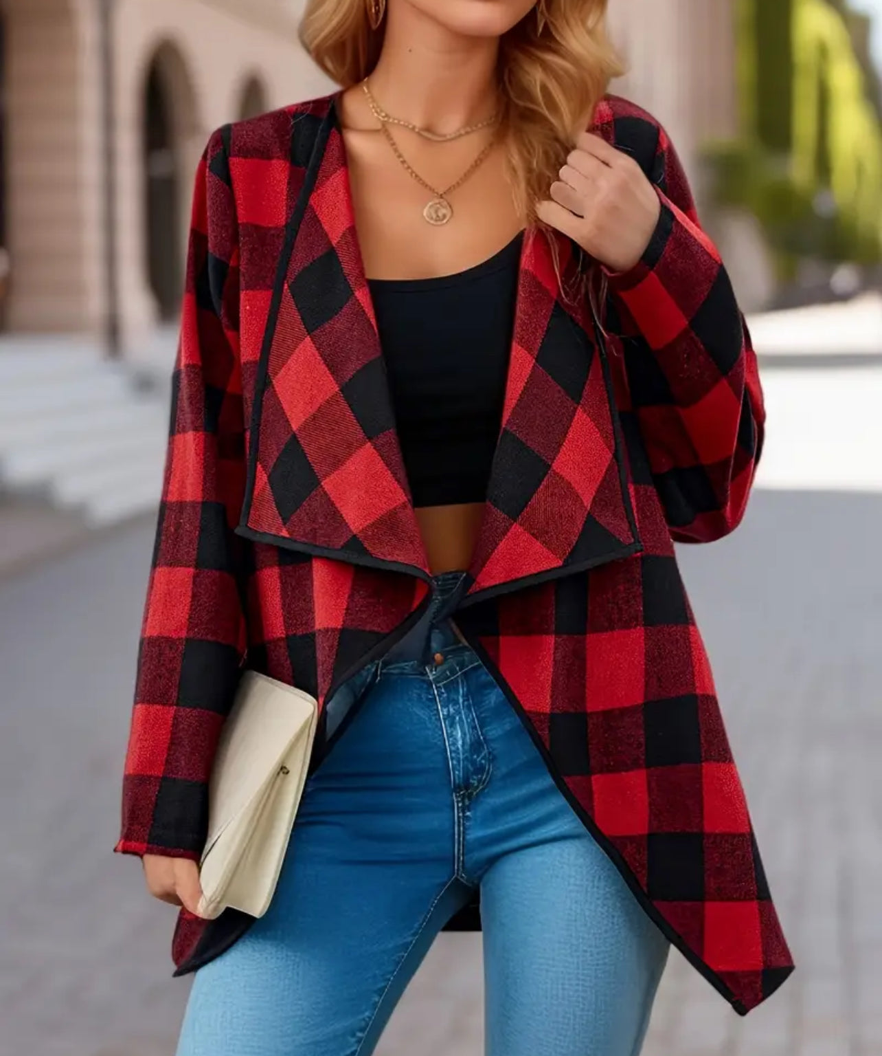 Plaid Shirt Waterfall Cardigan