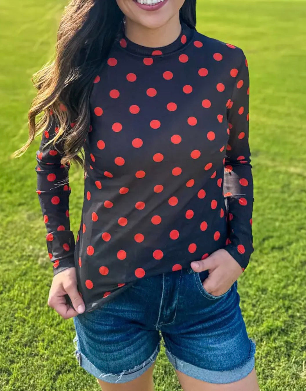 Kickoff Season Mesh Polkadot Top