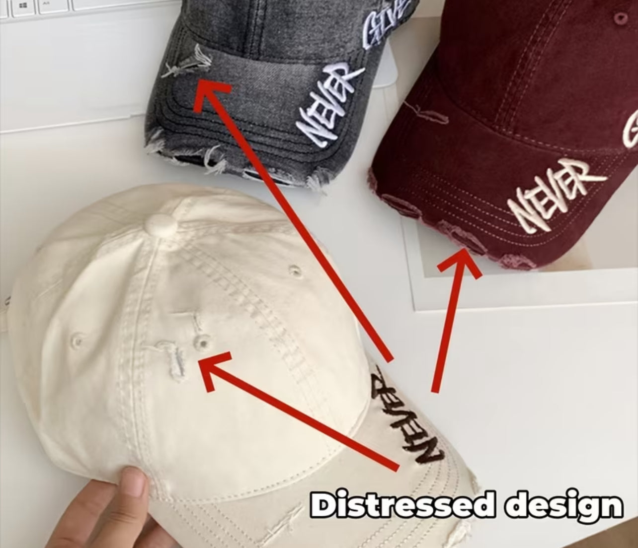 Never Give Up Girl Distressed Ball Cap 💚Mega Seller💚