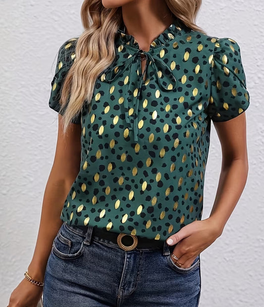 Going Up Foil Dot Petal Sleeve Top