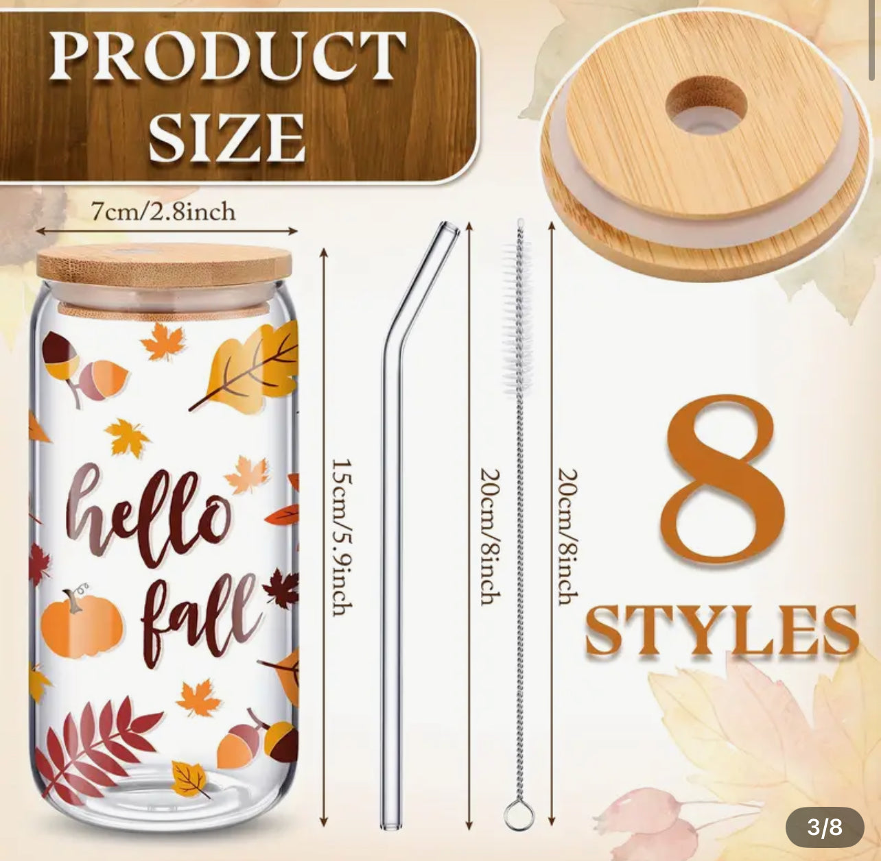 Fall Inspired Water Cups With Bamboo Lid and Straw