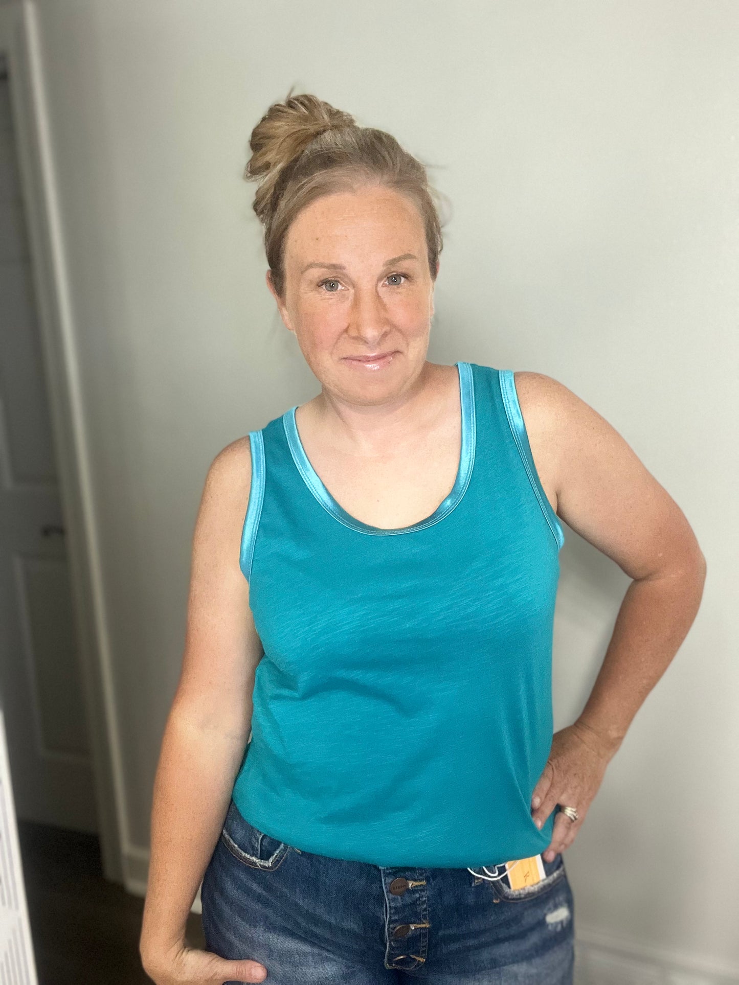 Metallic Edged Scoop Neck Tank