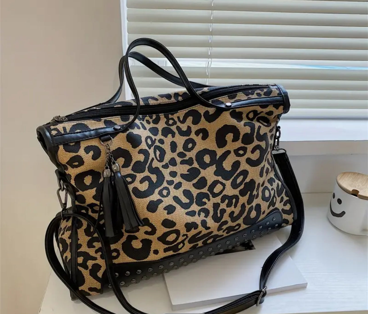 Large Capacity Leopard Tote Bag With Adjustable Strap