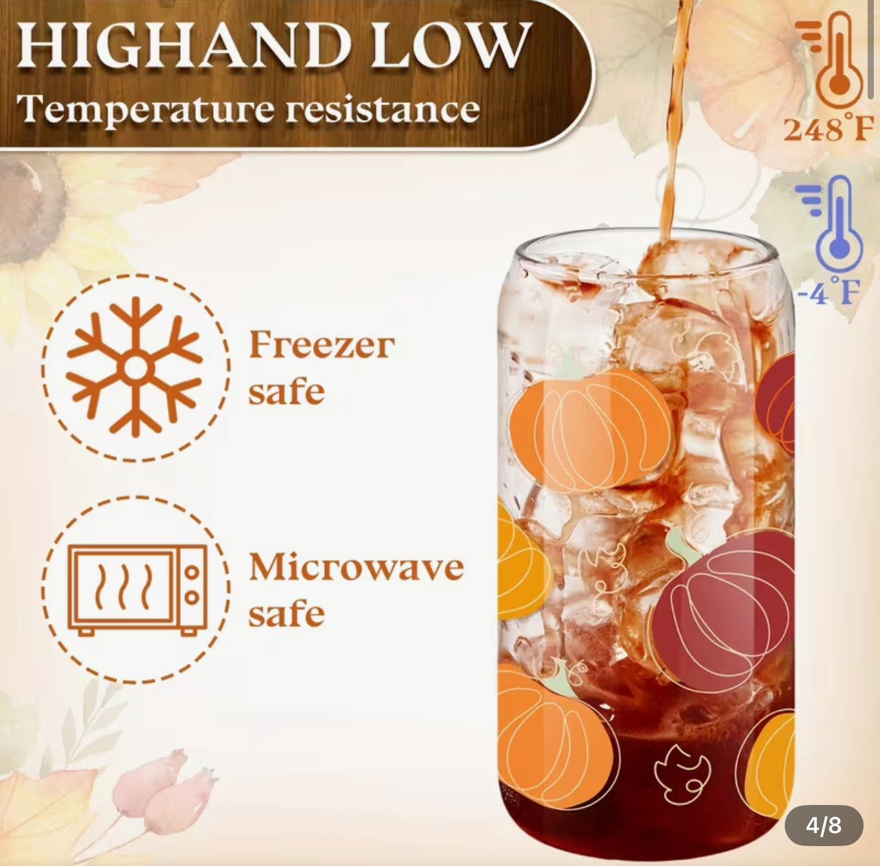 Fall Inspired Water Cups With Bamboo Lid and Straw