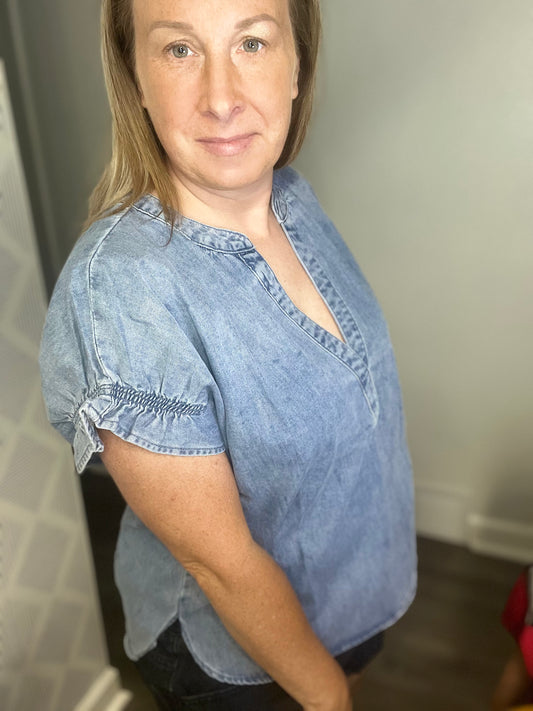 Dusty Blue Puff Sleeve Top