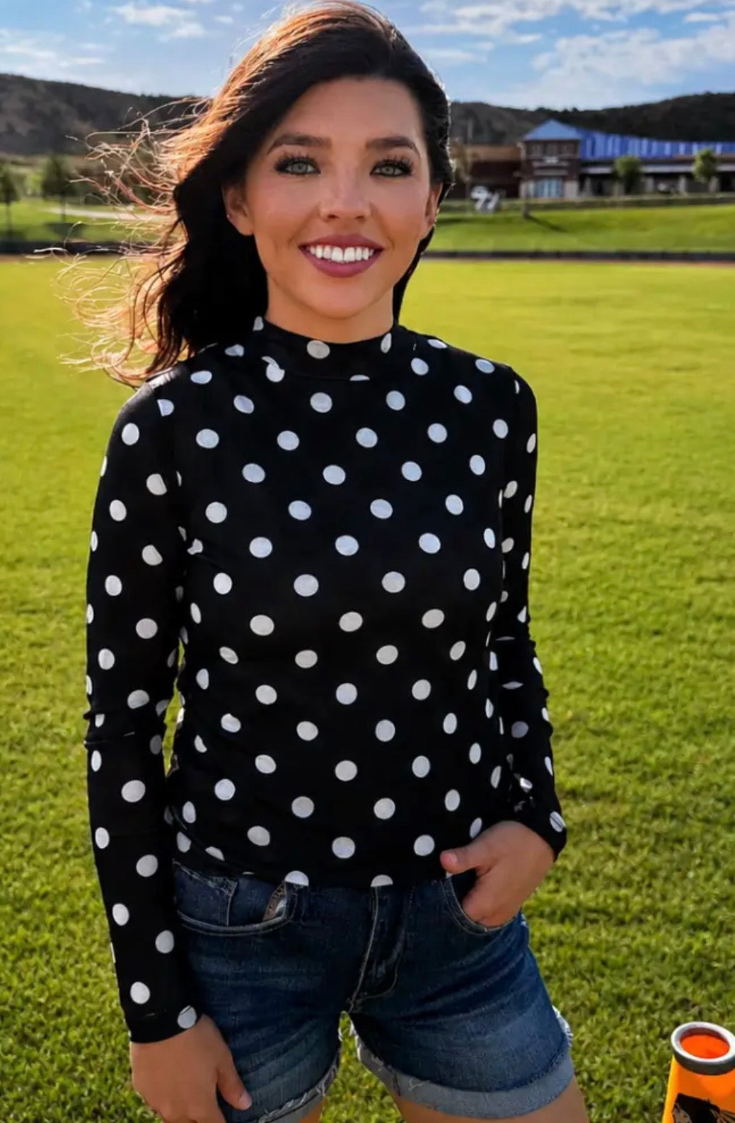 Kickoff Season Mesh Polkadot Top
