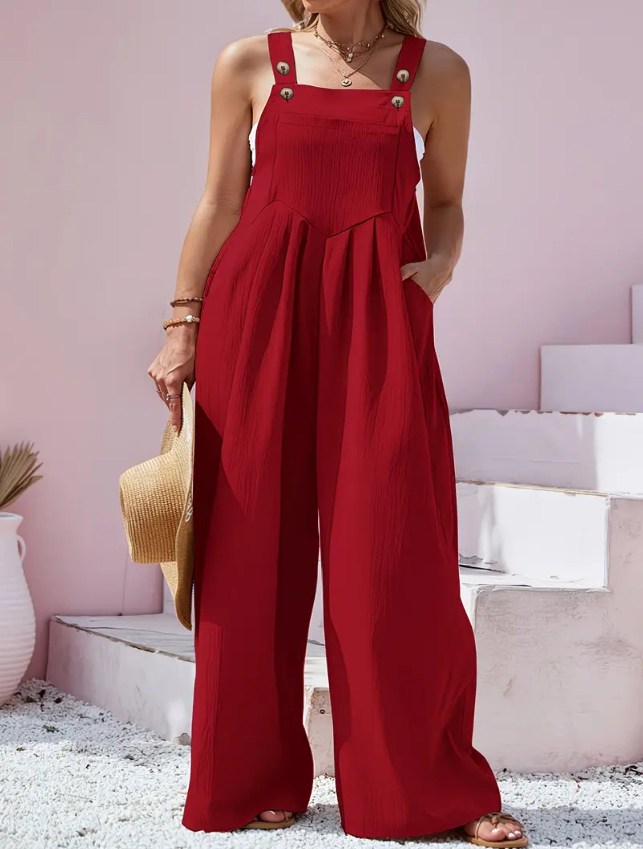 Home To Kansas Ruby Red Wide Leg Jumpsuit